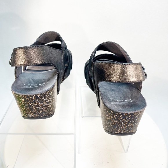 Dansko Stacey Wedge Sandals Graphite Metallic Suede Size 38 EUC - Picture 3 of 13